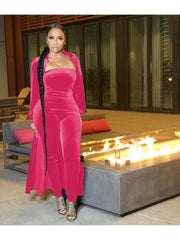 Velvet Solid Strapless Jumpsuit Cardigan Suit