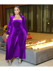 Velvet Solid Strapless Jumpsuit Cardigan Suit