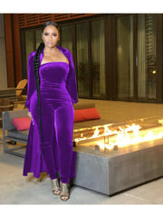 Velvet Solid Strapless Jumpsuit Cardigan Suit