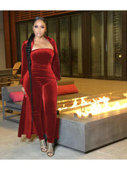 Velvet Solid Strapless Jumpsuit Cardigan Suit