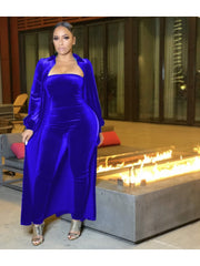Velvet Solid Strapless Jumpsuit Cardigan Suit