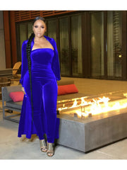 Velvet Solid Strapless Jumpsuit Cardigan Suit