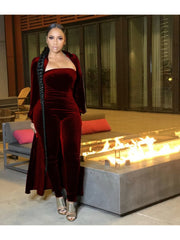 Velvet Solid Strapless Jumpsuit Cardigan Suit
