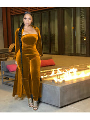 Velvet Solid Strapless Jumpsuit Cardigan Suit