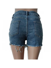 Cross Rivet Patchwork Distressed Denim Shorts