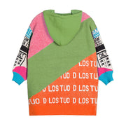 Colorblock Letter Pullover Hoodies Sweater