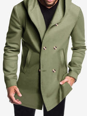 Solid Color Hooded Fitted Double-breasted  Coat