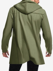 Solid Color Hooded Fitted Double-breasted  Coat