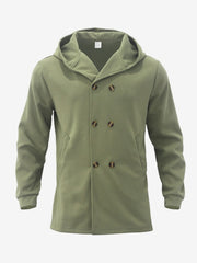 Solid Color Hooded Fitted Double-breasted  Coat