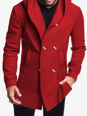 Solid Color Hooded Fitted Double-breasted  Coat