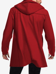 Solid Color Hooded Fitted Double-breasted  Coat