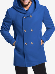 Solid Color Hooded Fitted Double-breasted  Coat