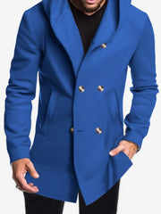 Solid Color Hooded Fitted Double-breasted  Coat