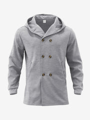 Solid Color Hooded Fitted Double-breasted  Coat