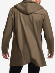 Solid Color Hooded Fitted Double-breasted  Coat