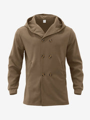 Solid Color Hooded Fitted Double-breasted  Coat