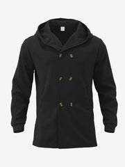 Solid Color Hooded Fitted Double-breasted  Coat