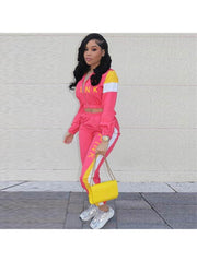 Sports Patchwork Crop Jacket 2pc Pants Sets