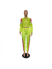 Sports Patchwork Crop Jacket 2pc Pants Sets