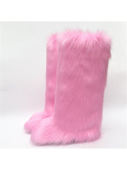 Fluff Flat Heel Round Toe High-top Boots