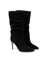 Velvet Solid Ruched Thin Heels Thigh-High Boots