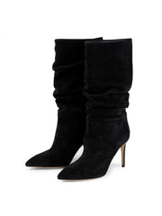 Velvet Solid Ruched Thin Heels Thigh-High Boots