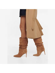 Velvet Solid Ruched Thin Heels Thigh-High Boots