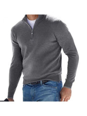 Patchwork Pullover Zipper Wool Men's Polo Shirt