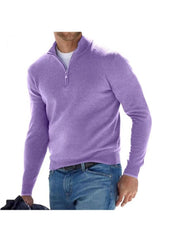 Patchwork Pullover Zipper Wool Men's Polo Shirt