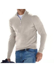 Patchwork Pullover Zipper Wool Men's Polo Shirt