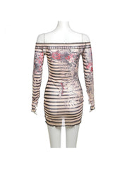 See Through Print Gauze Long Sleeves Dress