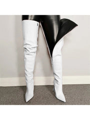 Solid Color Zipper Stiletto Knee-High Boots