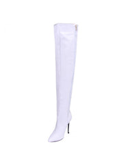 Solid Color Zipper Stiletto Knee-High Boots