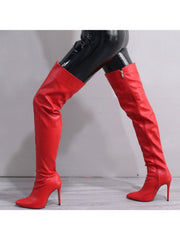 Solid Color Zipper Stiletto Knee-High Boots