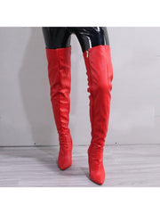 Solid Color Zipper Stiletto Knee-High Boots