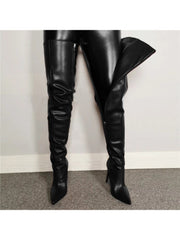 Solid Color Zipper Stiletto Knee-High Boots