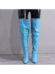 Solid Color Zipper Stiletto Knee-High Boots