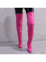 Solid Color Zipper Stiletto Knee-High Boots