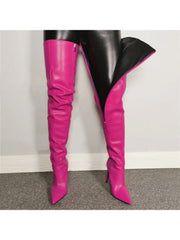 Solid Color Zipper Stiletto Knee-High Boots