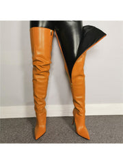 Solid Color Zipper Stiletto Knee-High Boots