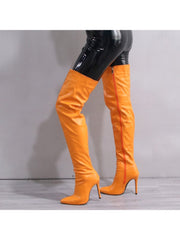 Solid Color Zipper Stiletto Knee-High Boots