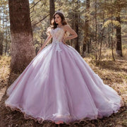 Princess Sweetheart Quinceanera Dresses Sweet 15 Ball Gown Sleeveless Appliques Crystal Light Purple Party Pageant Dress