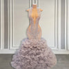 Silver Crystal Ruffled Mermaid Prom Glam
