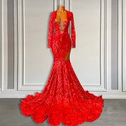 Elegant Red Lace Mermaid Prom Dress