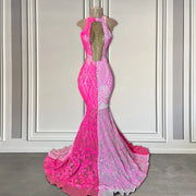 Two-Tone Pink Lace Prom Dress