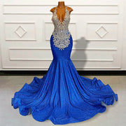 Royal Blue Long Prom Dresses Luxury Mermaid Beaded Crystals Diamond Women Formal Evening Gown Graduation