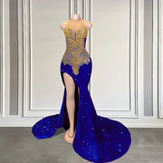 Royal Blue Prom Dress with Sheer High Neck