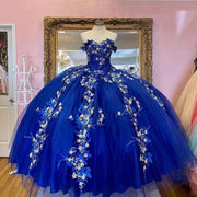 Royal Blue Quinceanera Dresses Sweetheart Sleeveless Appliques Flowers Beads Prom Party Princess Sweet 15 Ball Gown