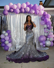 Silver and Purple Sparkly Gorgeous Sweetheart Prom Dress