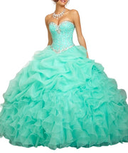 Real Photos Organza Ruffled Lime Green Dress for 15 Years Diamond Beaded Ball Gown Quinceanera Dresses In Stock DH9929
